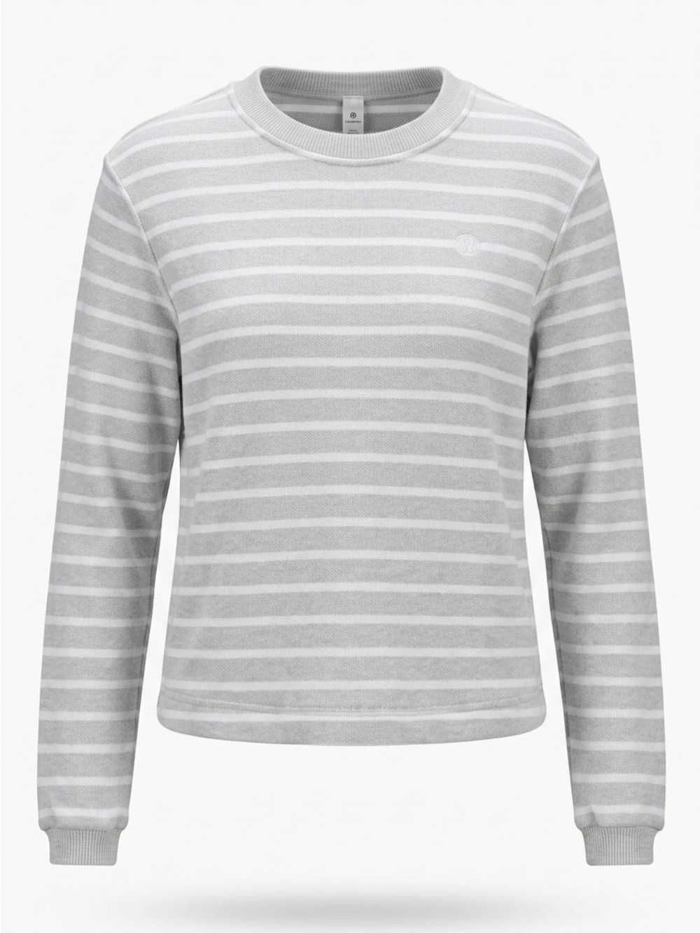 LuluLemon Striped Crewneck Long-Sleeve Top - Light Gray & White